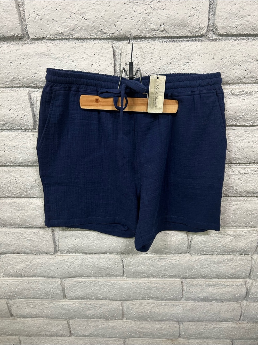Women's Navy Cotton‎ Gauze Shorts Elastic Waist Drawstring